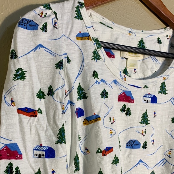 ✨Maeve‎ by Anthropologie Audra Puffed White Long Sleeve Tee Colorful Print XS - Picture 3 of 6